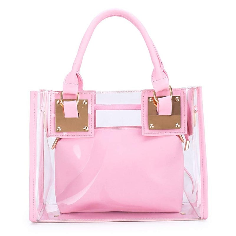 AlwaySky Women Transparent Shoulder Crossbody Bag, 2 in 1 Designer Fashion Handbag Tote Purse Waterproof Summer Beach Bag Satchel, Pink - Image 1